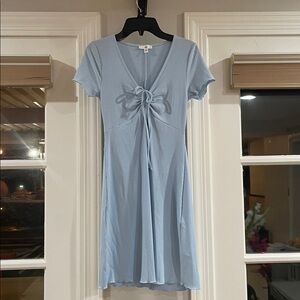 Light Blue Ribbed Short Sleeve Dress